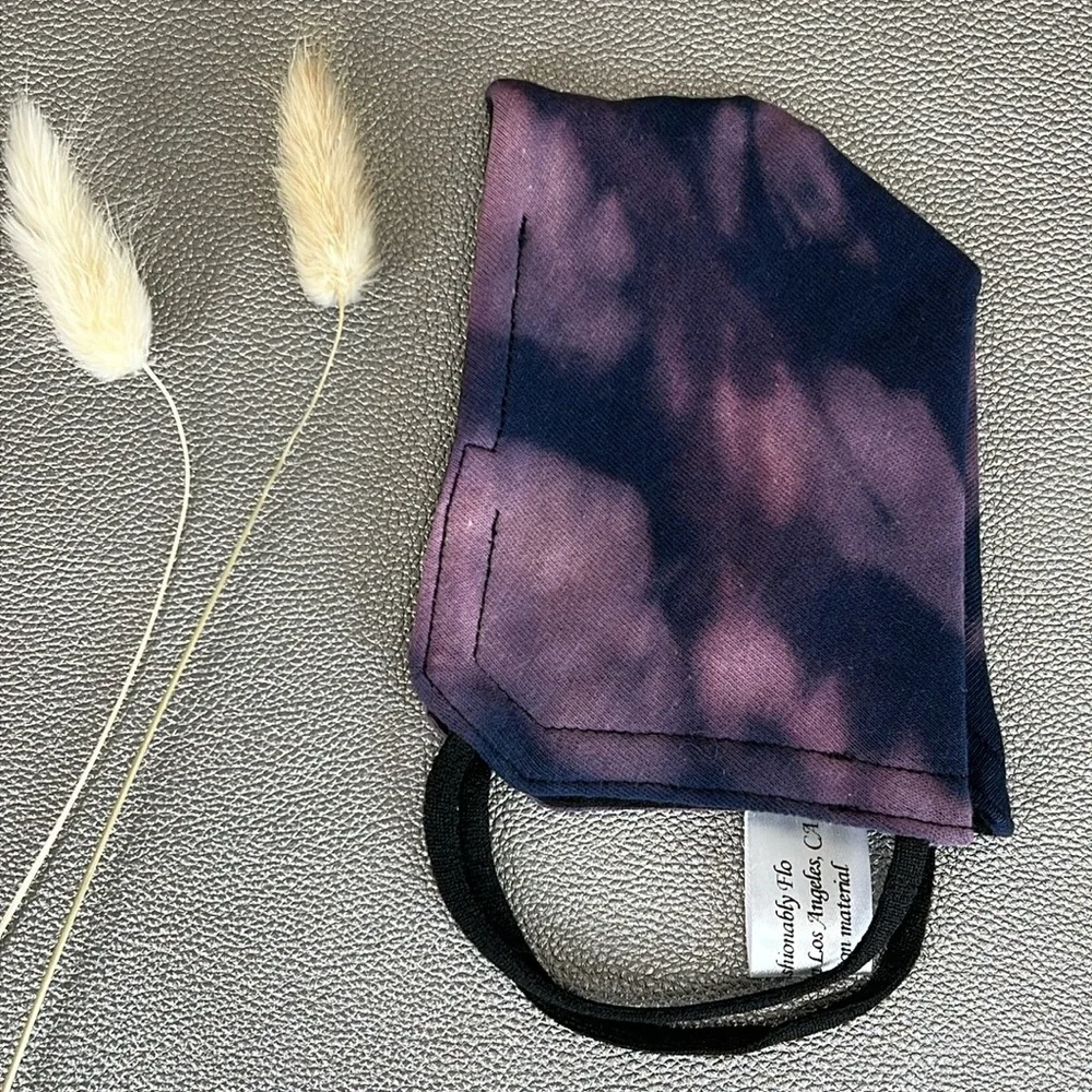Purple bleach dyed custom 3 layer reversible face mask